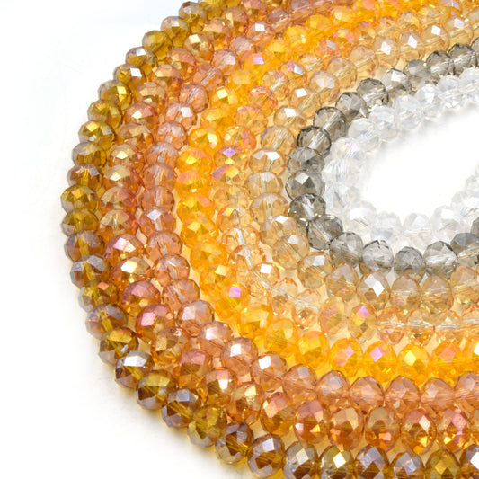 Chinese Crystal Beads | 8mm Faceted Tranansparent AB Rondelle Shaped Crystal Beads | Amber, Orange, Tan, Clear