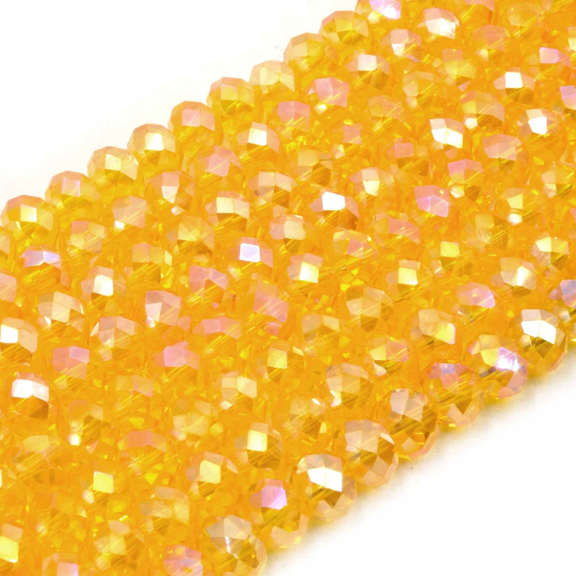 Chinese Crystal Beads | 8mm Faceted Tranansparent AB Rondelle Shaped Crystal Beads | Amber, Orange, Tan, Clear