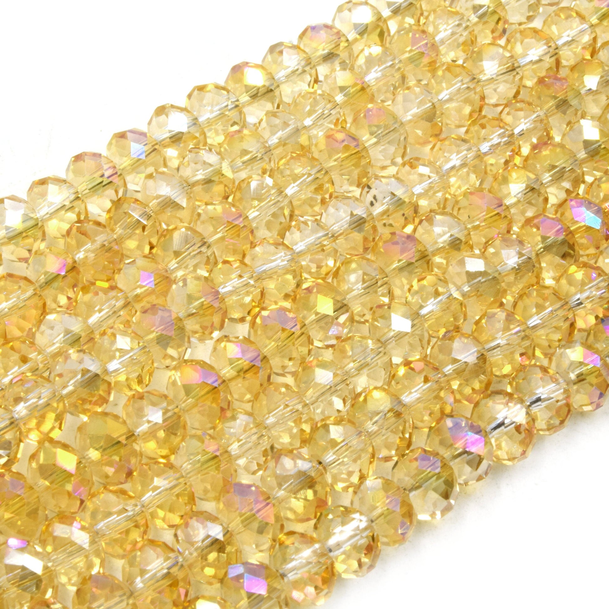 Chinese Crystal Beads | 8mm Faceted Tranansparent AB Rondelle Shaped Crystal Beads | Amber, Orange, Tan, Clear