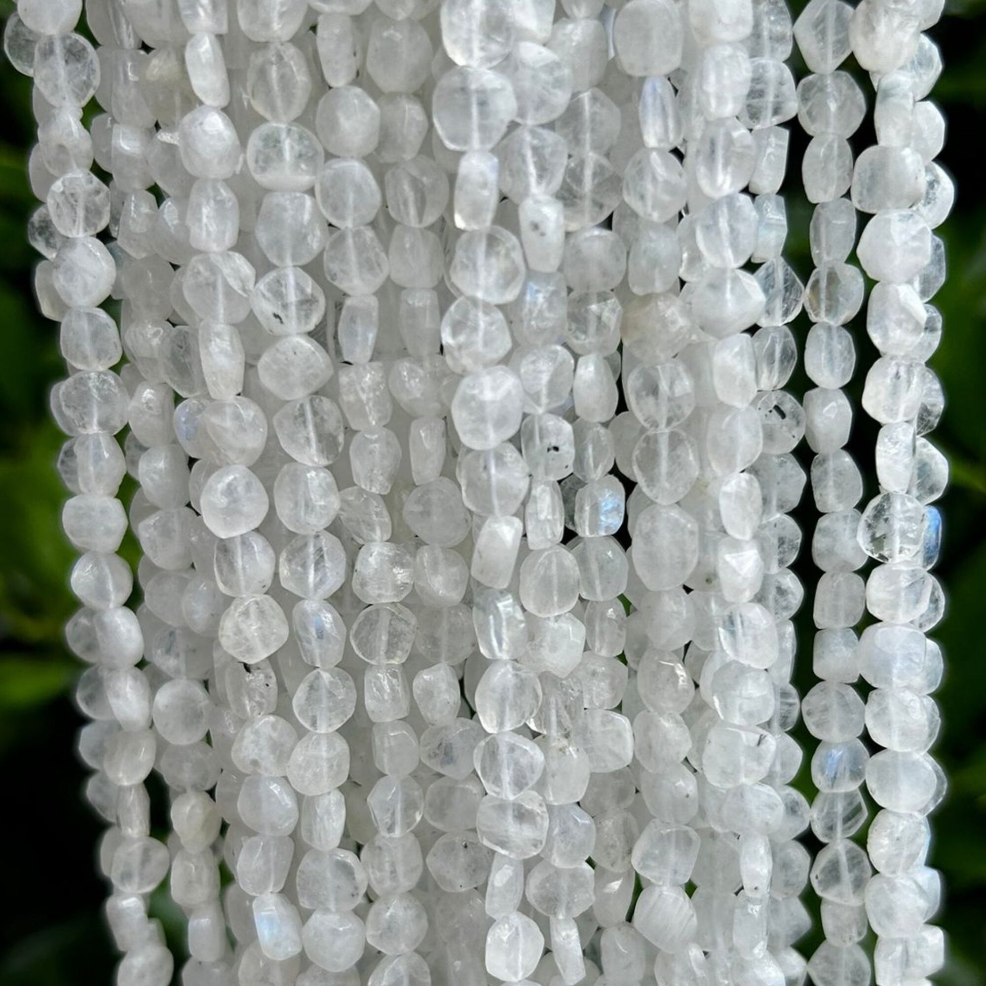 Rainbow Moonstone Coin Beads - 6mm Faceted Freeform Circle Beads