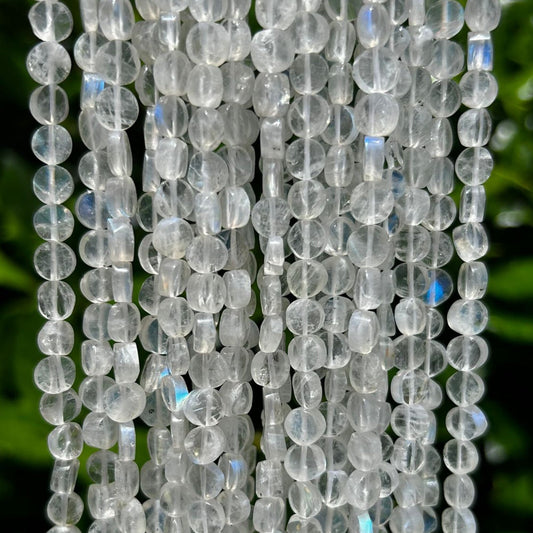 Faceted Coin Shaped Rainbow Moonstone Beads - 6mm