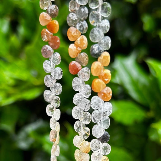 Mixed Rutilated Quartz Heart Teardrop Shaped Beads - 4mm Faceted