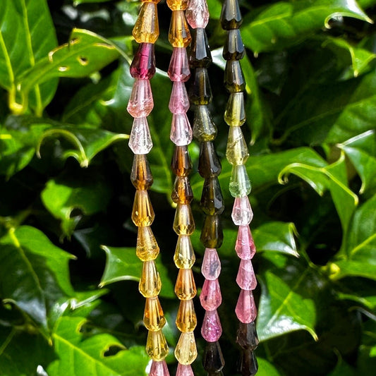 Tourmaline Center Drilled Teardrop Beads - Faceted