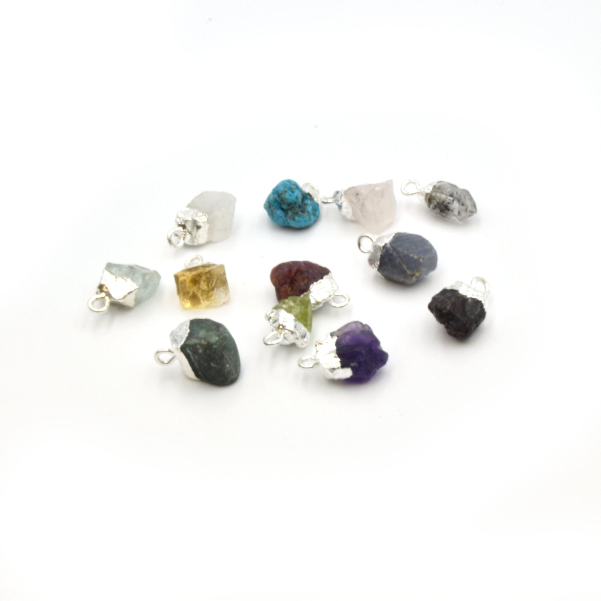 Birthstone Charms with Silver Plating | Raw Gemstone Pendants