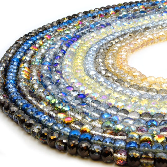 Crystal Beads | AAA Mystic Micro Faceted Transparent Rondelle Crystal Beads