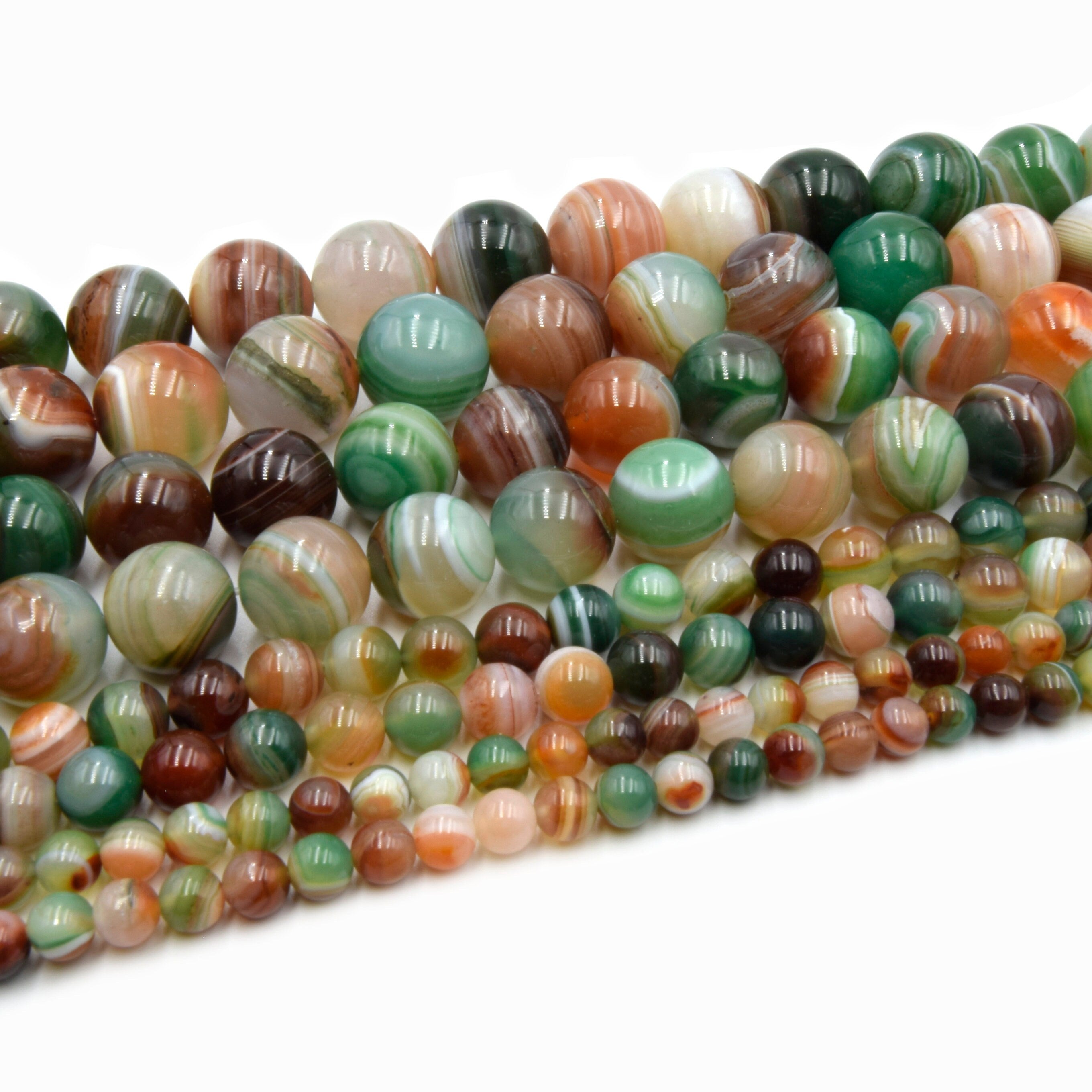 Green Multi Color Striped Agate Beads