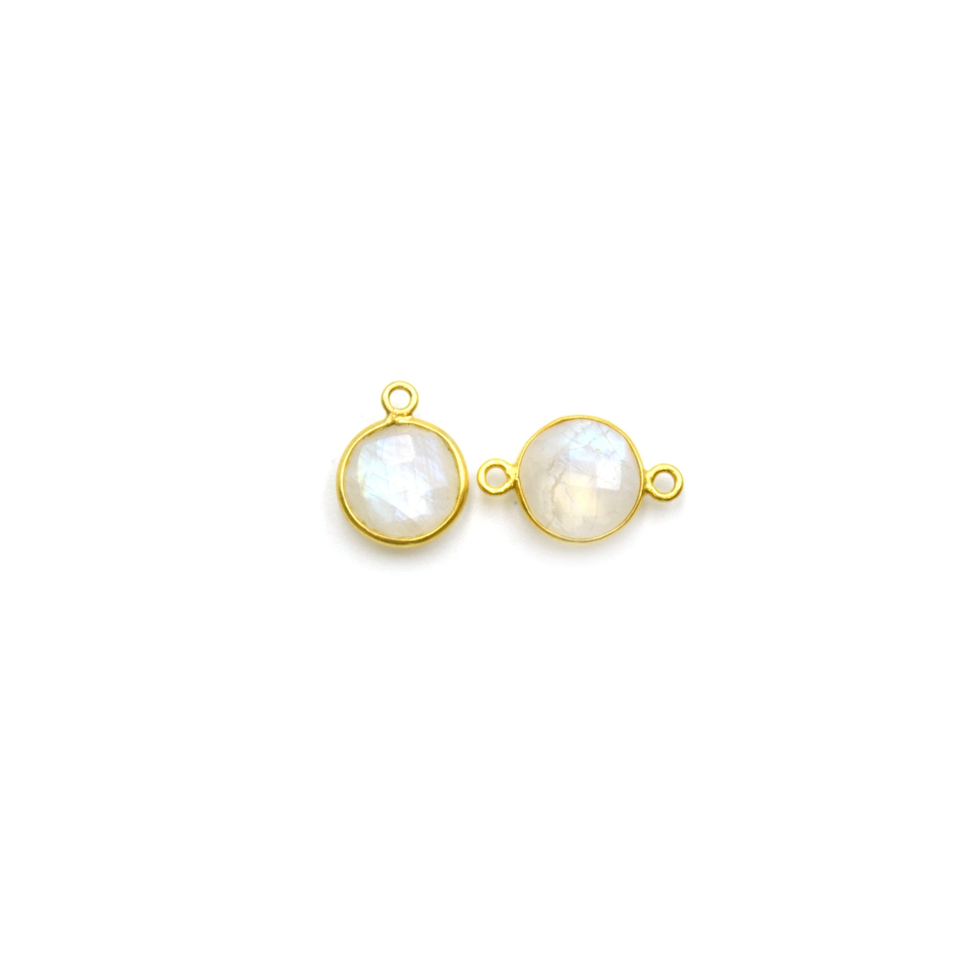 14k Gold Vermeil Round Moonstone Bezels - Pendants and Connectors for Permanent Jewelry - Non Tarnish Charms