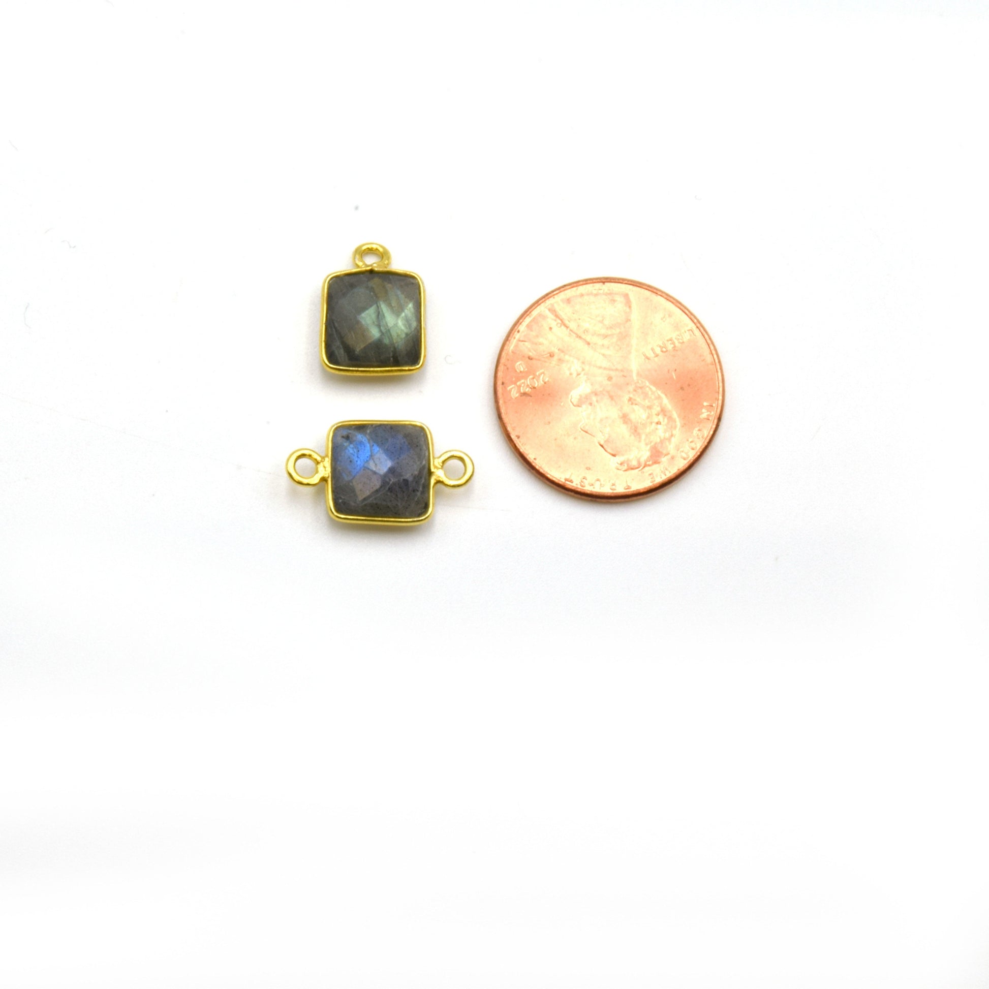 14k Gold Vermeil 8mm Labradorite Square Bezels - Pendants and Connectors for Permanent Jewelry - Non Tarnish Charms