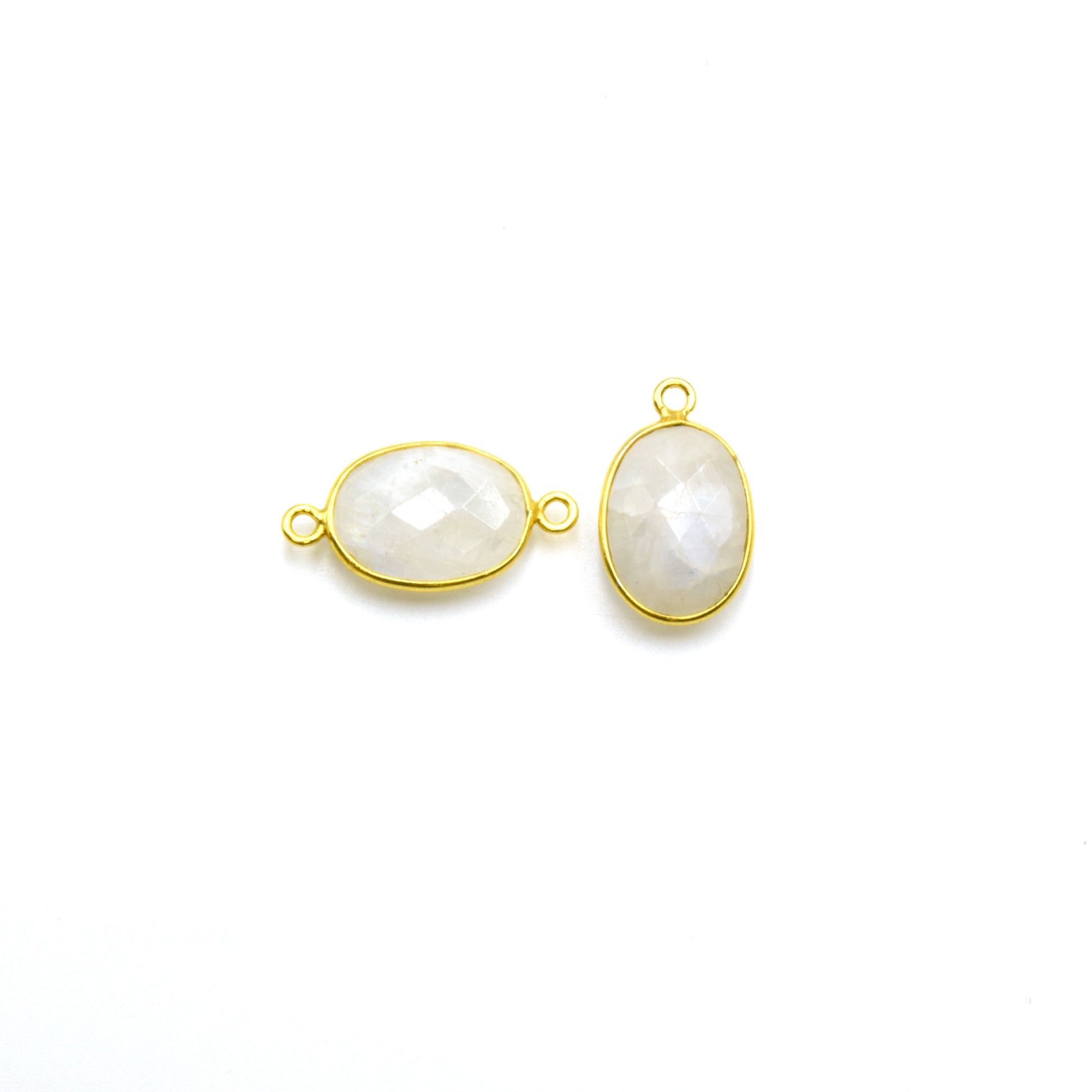 14k Gold Vermeil Oval Moonstone Bezels - Pendants and Connectors for Permanent Jewelry - Non Tarnish Charms