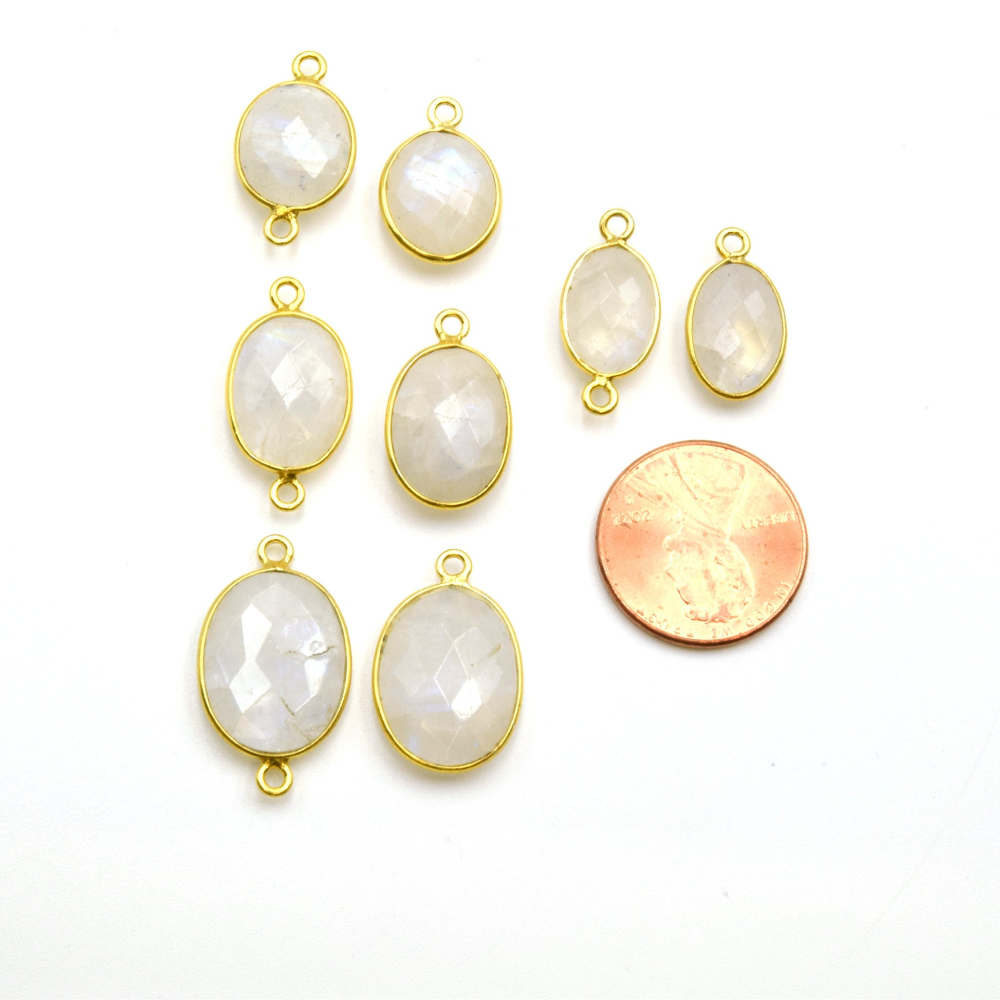 14k Gold Vermeil Oval Moonstone Bezels - Pendants and Connectors for Permanent Jewelry - Non Tarnish Charms