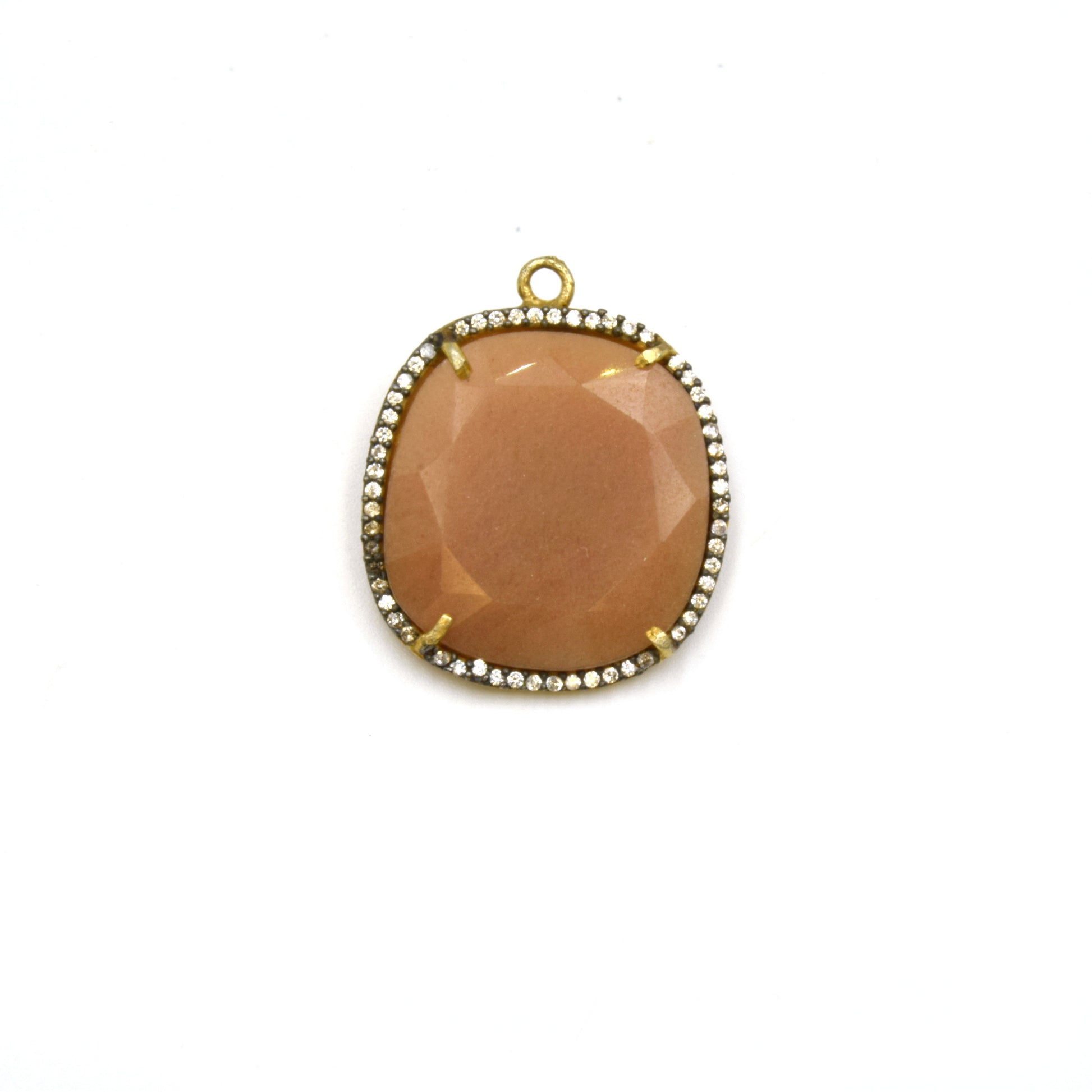 Agate Bezel | Gold Finish CZ Cubic Zirconia Rimmed Faceted Natural Wide Oval Shaped Pendant - Measures 22.5mm x 24mm - Sold Individually