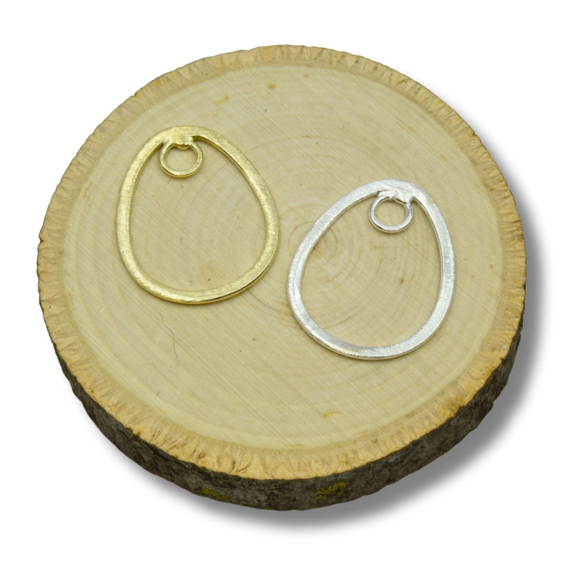 Teardrop Shaped Plated Copper Components with Inner Ring - Bulk Jewelry Findings, Packs of 10 - 22mm x 27mm