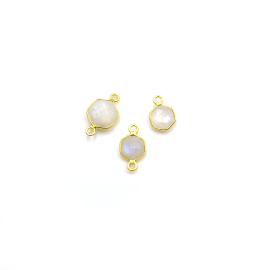 14k Gold Vermeil Hexagon Moonstone Bezels - Pendants and Connectors for Permanent Jewelry - Non Tarnish Charms