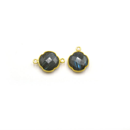 14k Gold Vermeil 12mm Labradorite Clover Shaped Bezels - Pendants and Connectors for Permanent Jewelry - Non Tarnish Charms