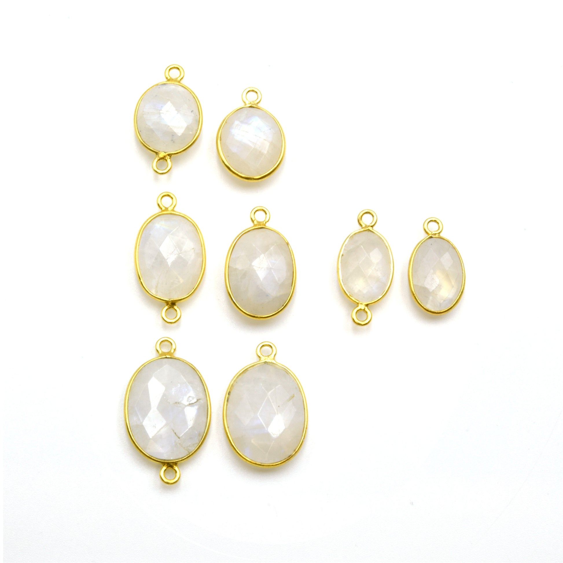 14k Gold Vermeil Oval Moonstone Bezels - Pendants and Connectors for Permanent Jewelry - Non Tarnish Charms