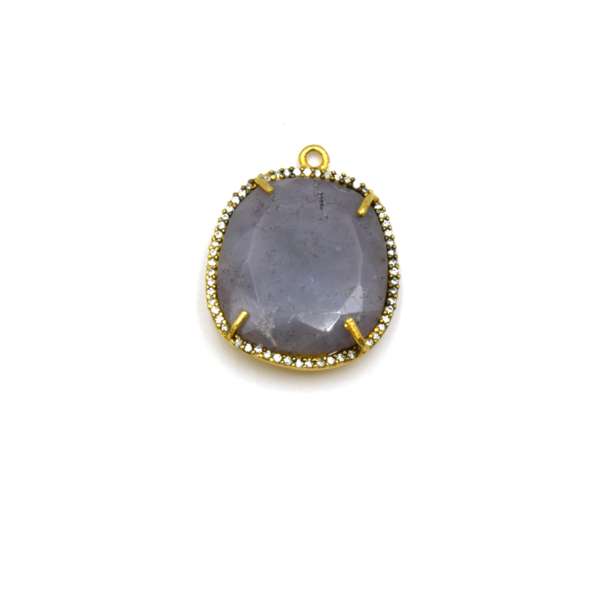 Agate Bezel | Gold Finish CZ Cubic Zirconia Rimmed Faceted Natural Wide Oval Shaped Pendant - Measures 22.5mm x 24mm - Sold Individually