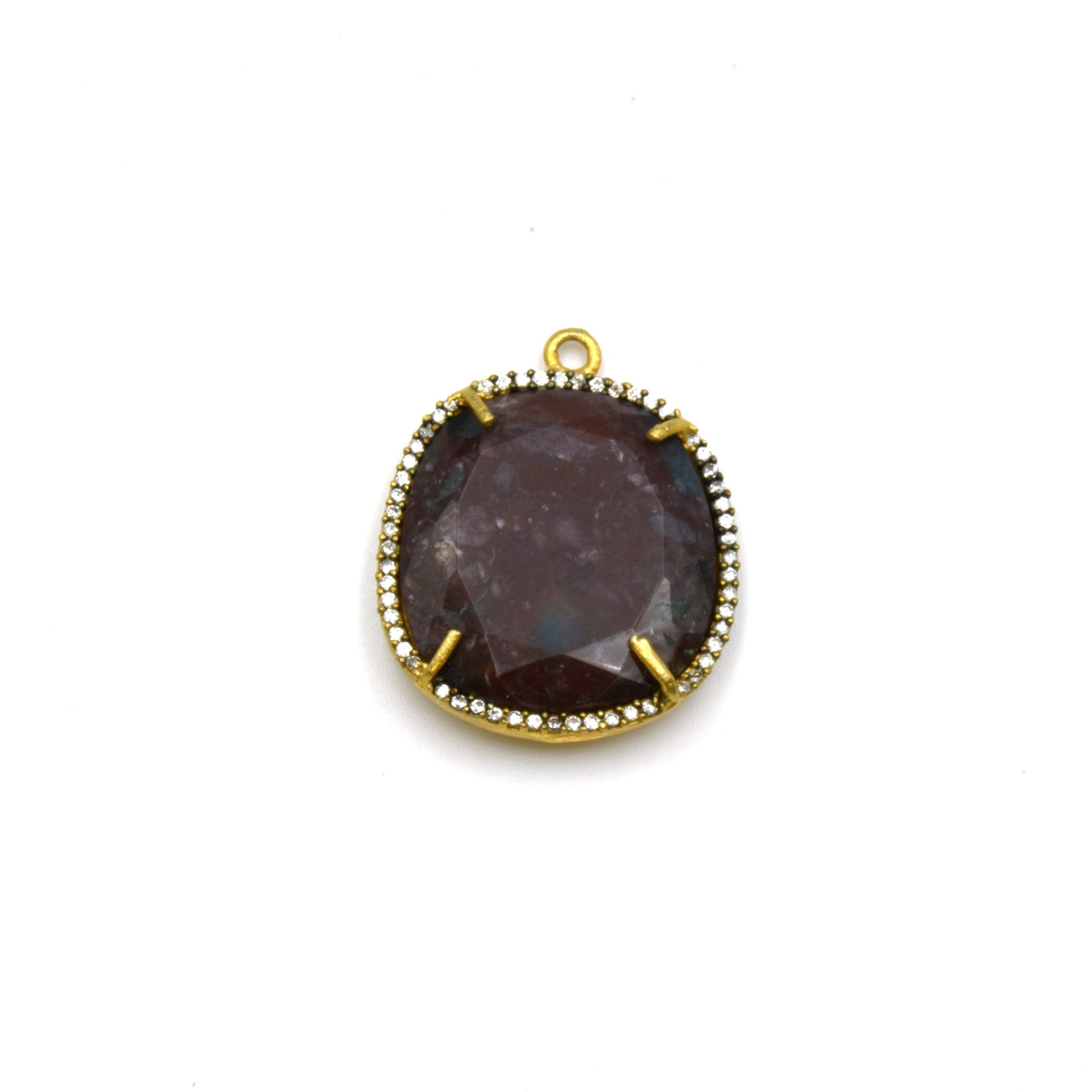 Agate Bezel | Gold Finish CZ Cubic Zirconia Rimmed Faceted Natural Wide Oval Shaped Pendant - Measures 22.5mm x 24mm - Sold Individually