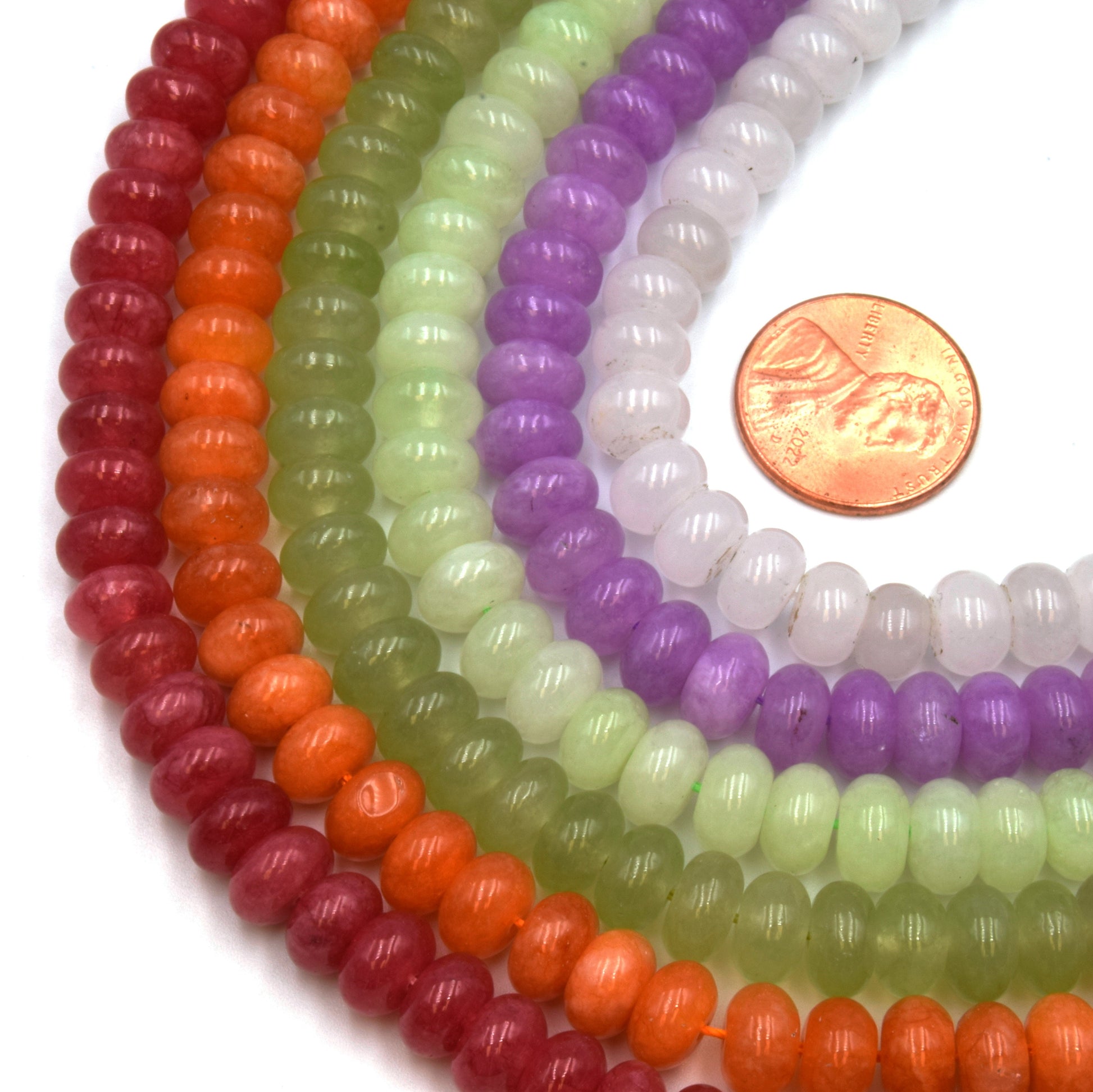 8mm Dyed Jade Rondelle Beads - Red, Orange, Green, White Beads for Candy Necklace!