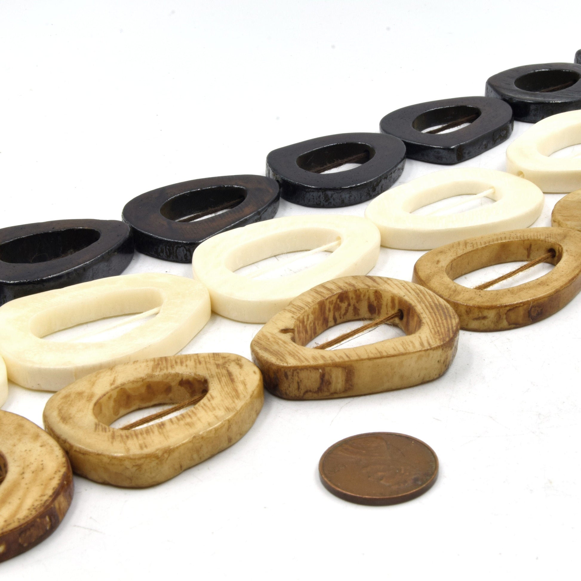 Bone Beads | Vertebrae Bone Slice Open Freeform Oval Beads | White Brown Dark Brown | Two Sizes Available