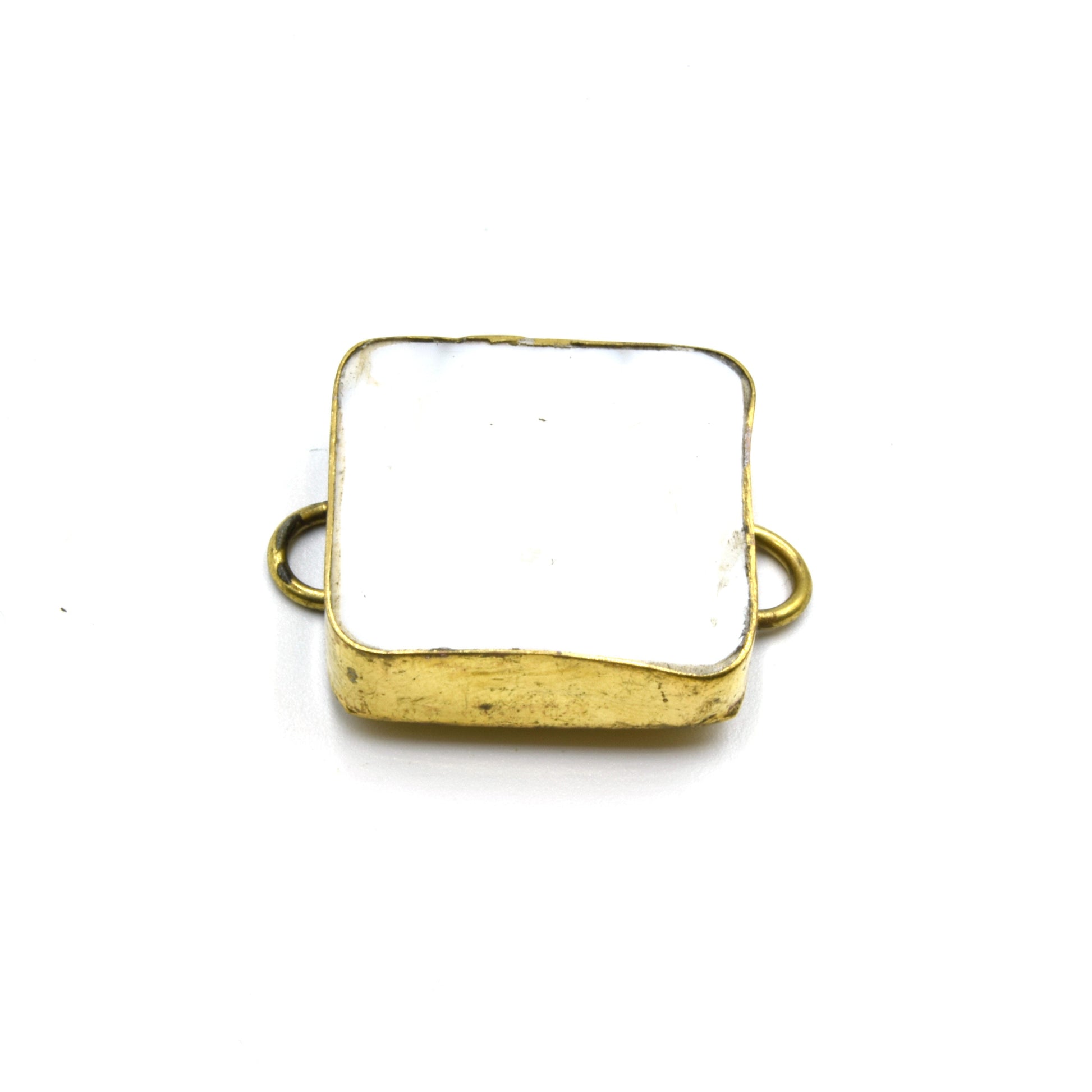 Iridescent Rainbow Natural Abalone Shell Square Shaped Gold Plated Bezel Connector