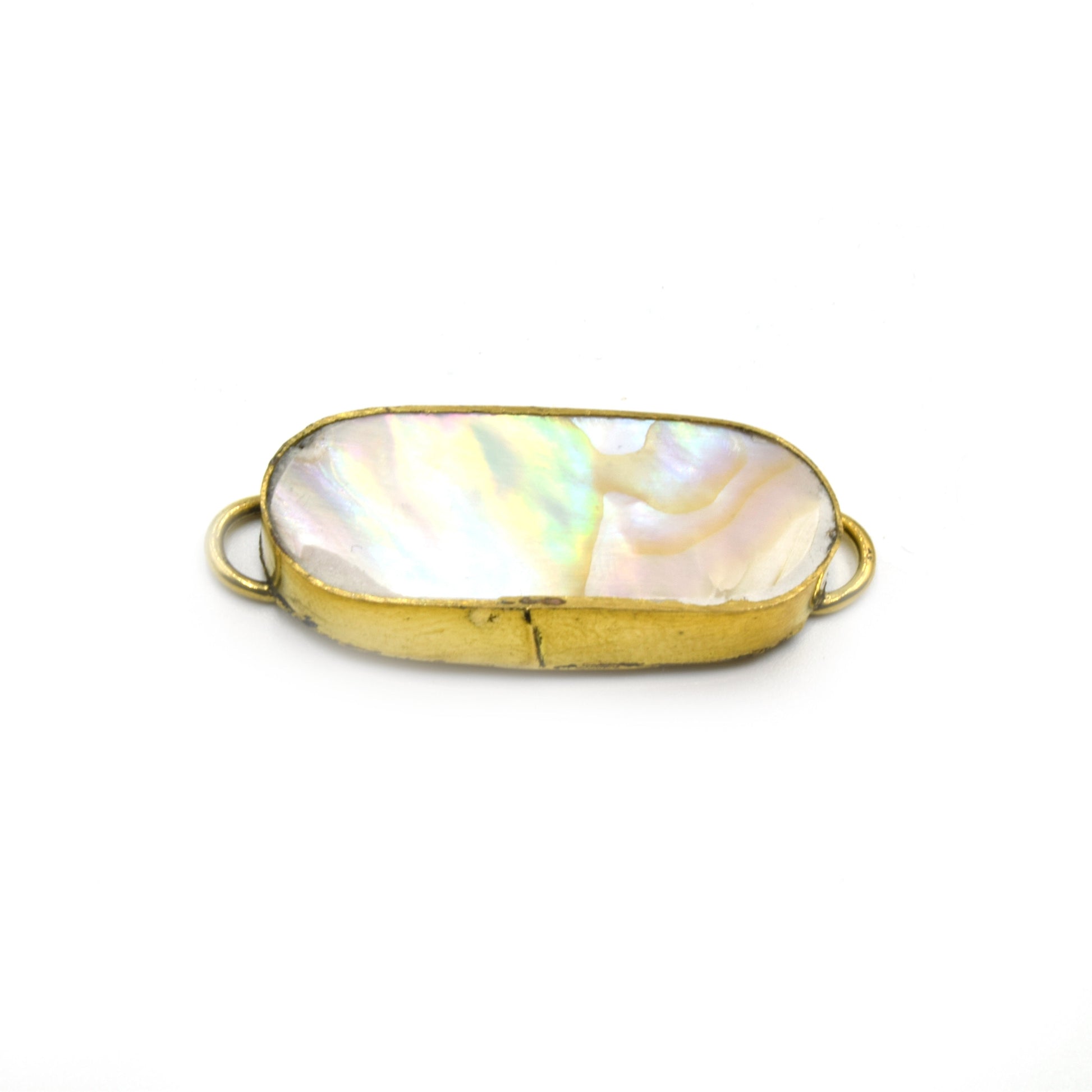 Iridescent Oval Shaped Gold Plated Bezel Connector | Abalone Shell Skinny Bezel- White, Gray & Rainbow available