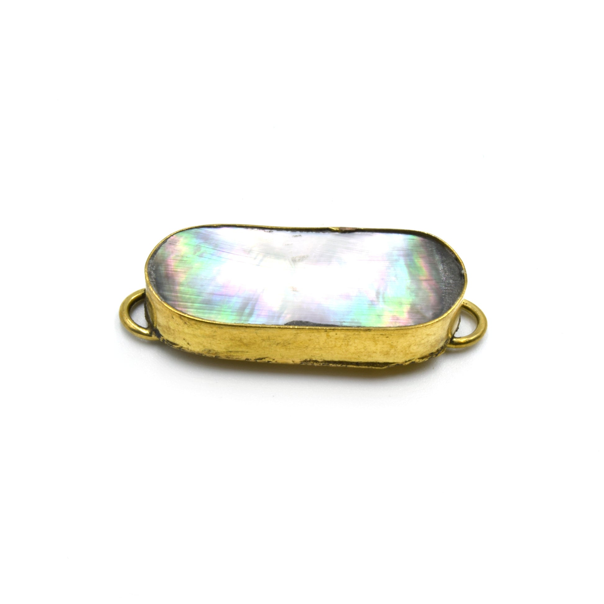 Iridescent Oval Shaped Gold Plated Bezel Connector | Abalone Shell Skinny Bezel- White, Gray & Rainbow available