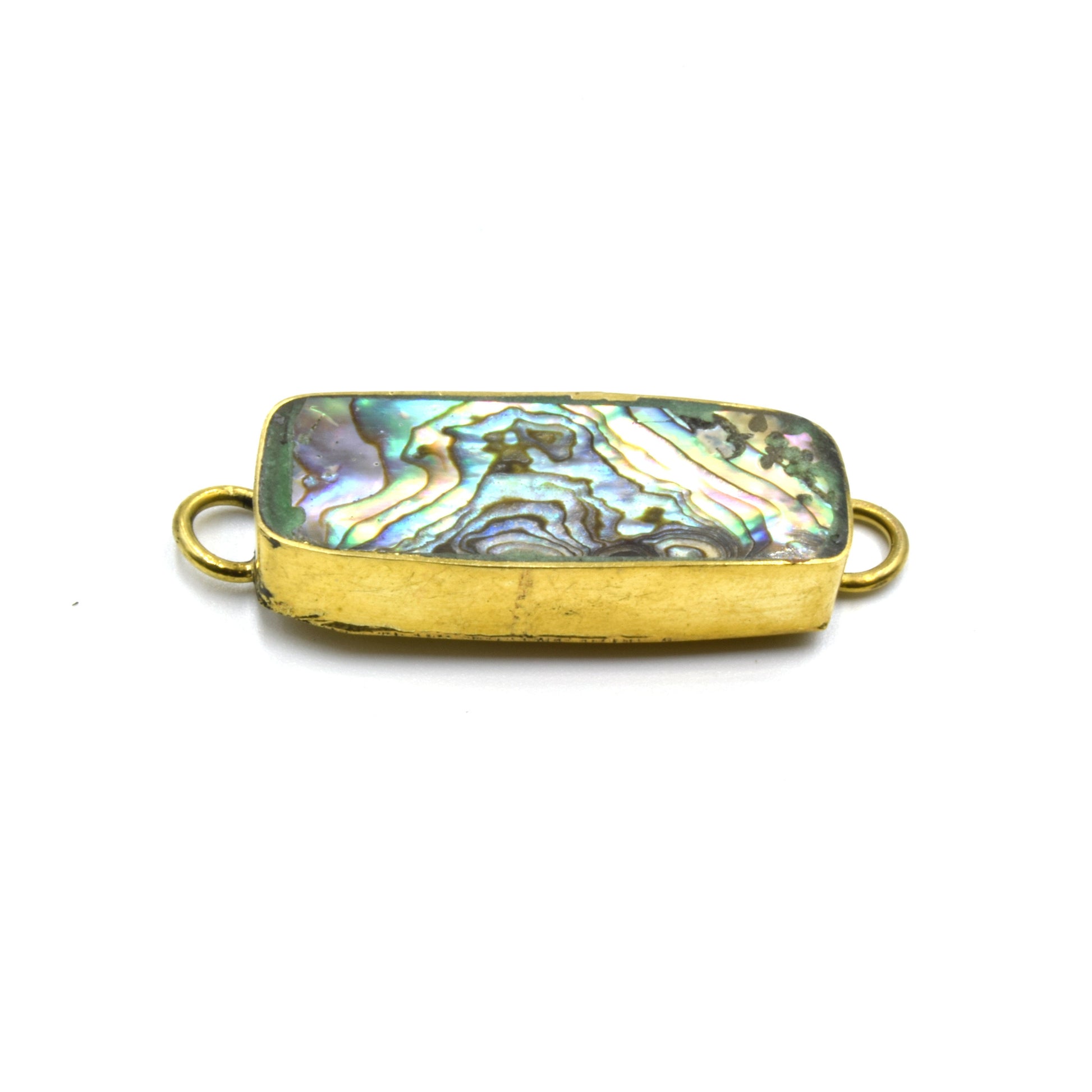 Iridescent Abalone Shell Long Rectangle Shaped Gold Plated Bezel Connector- White, Gray and Rainbow available