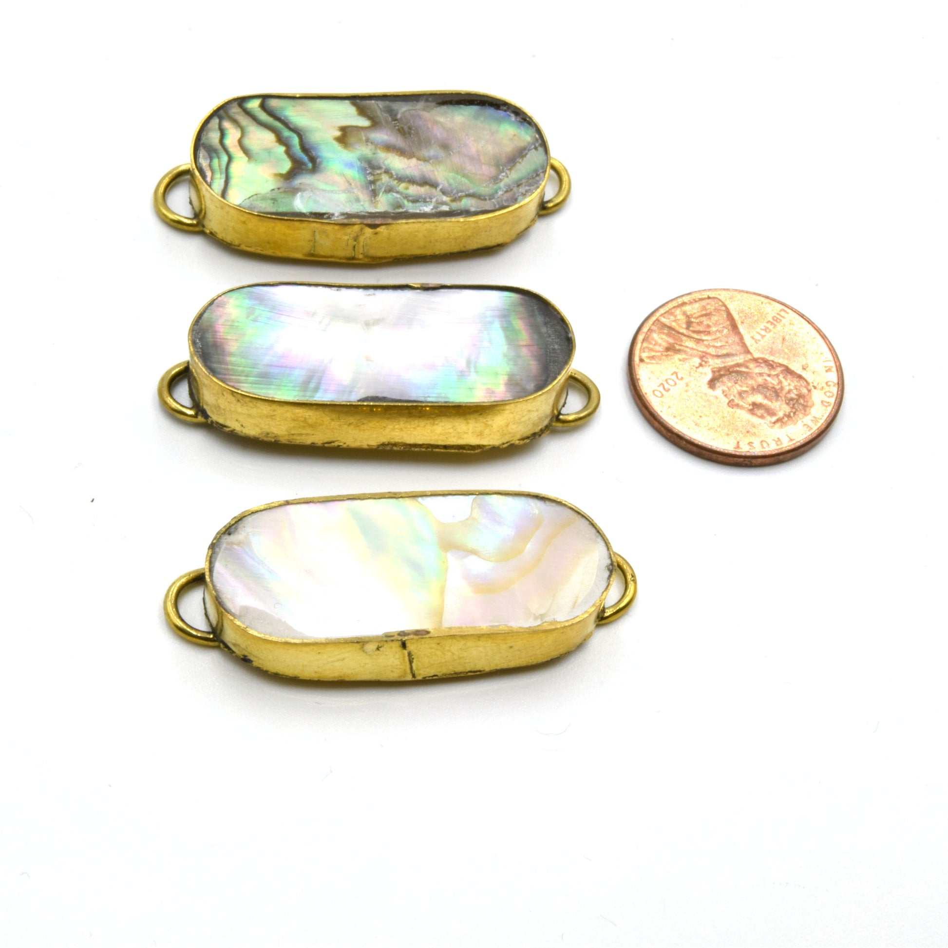 Iridescent Oval Shaped Gold Plated Bezel Connector | Abalone Shell Skinny Bezel- White, Gray & Rainbow available