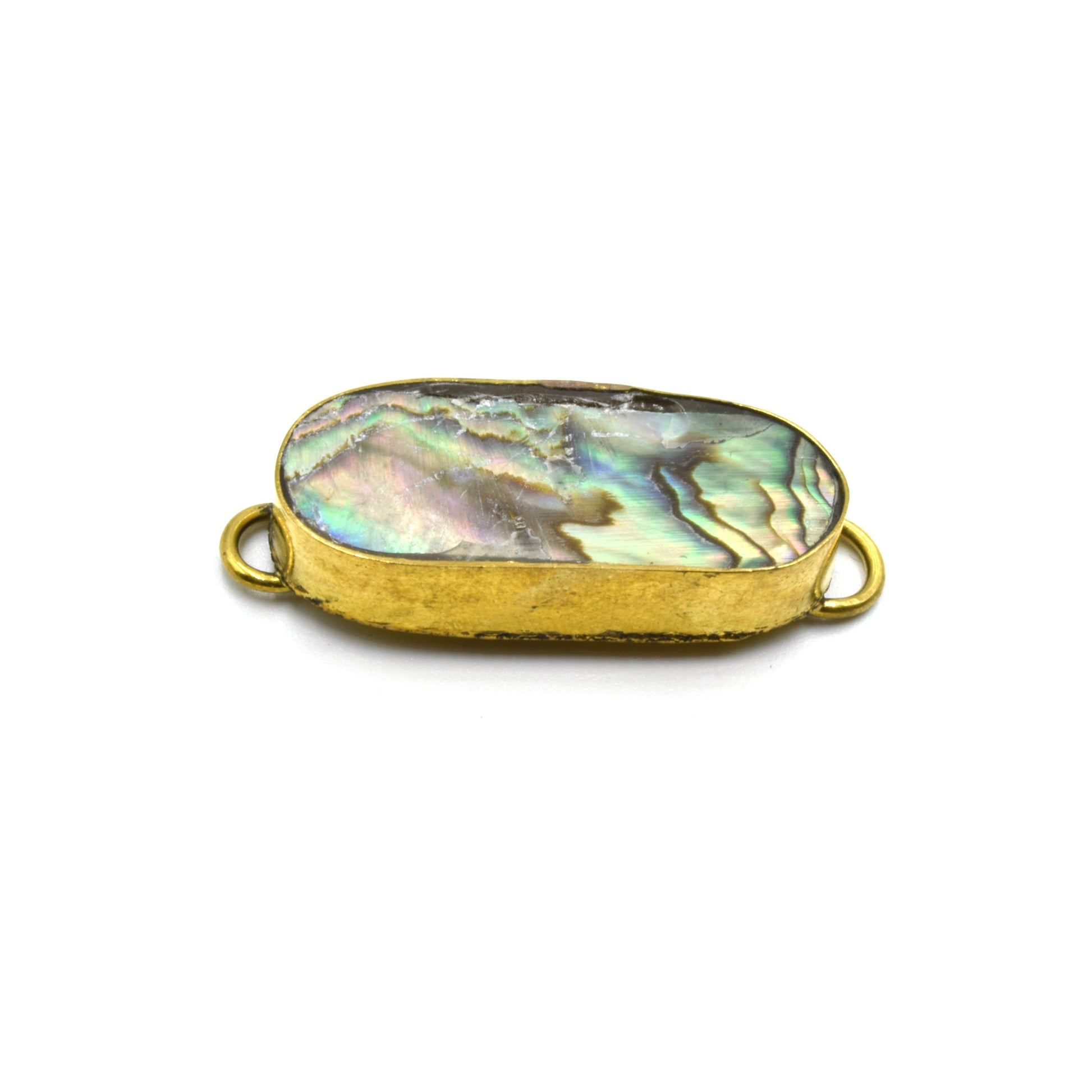 Iridescent Oval Shaped Gold Plated Bezel Connector | Abalone Shell Skinny Bezel- White, Gray & Rainbow available