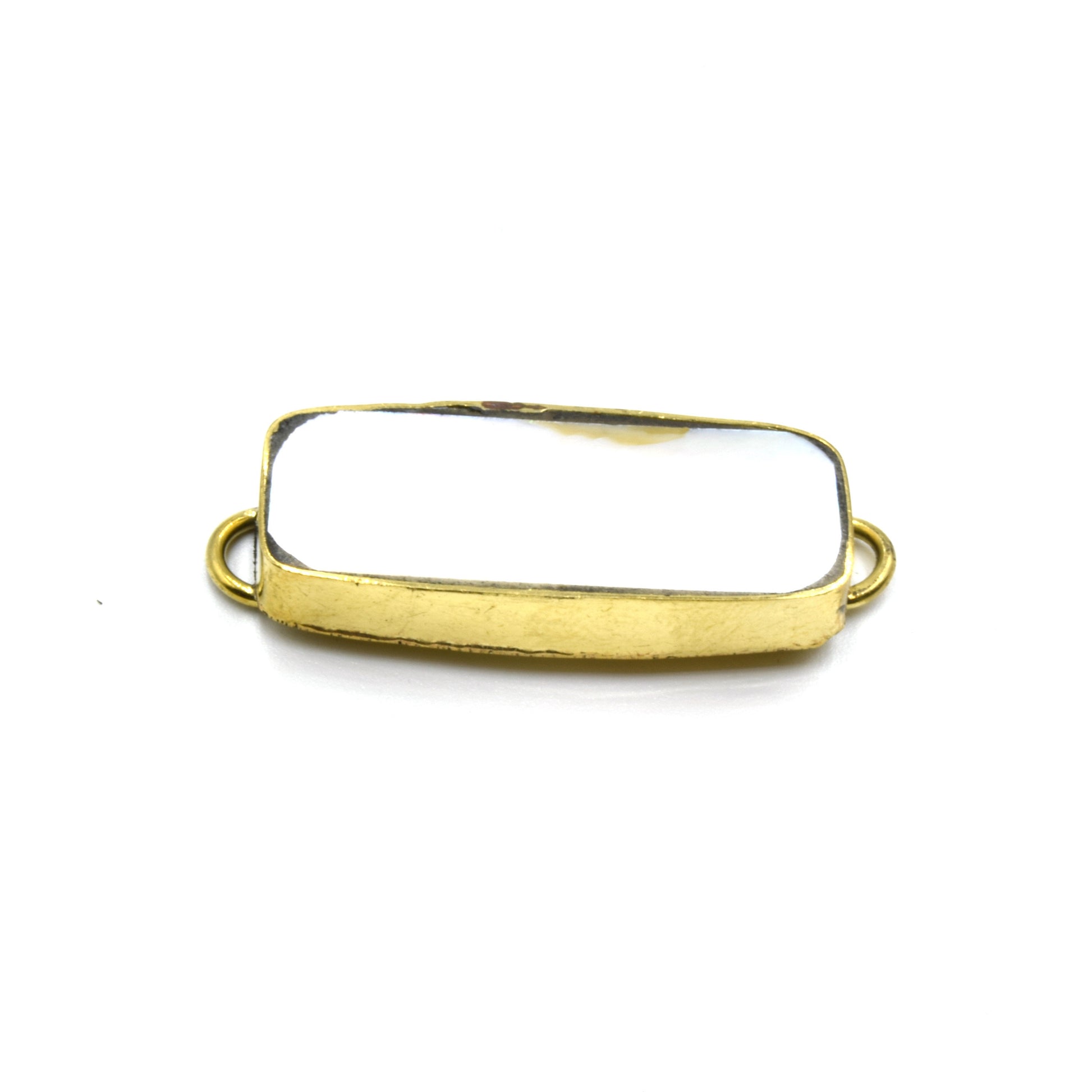 Iridescent Abalone Shell Long Rectangle Shaped Gold Plated Bezel Connector- White, Gray and Rainbow available