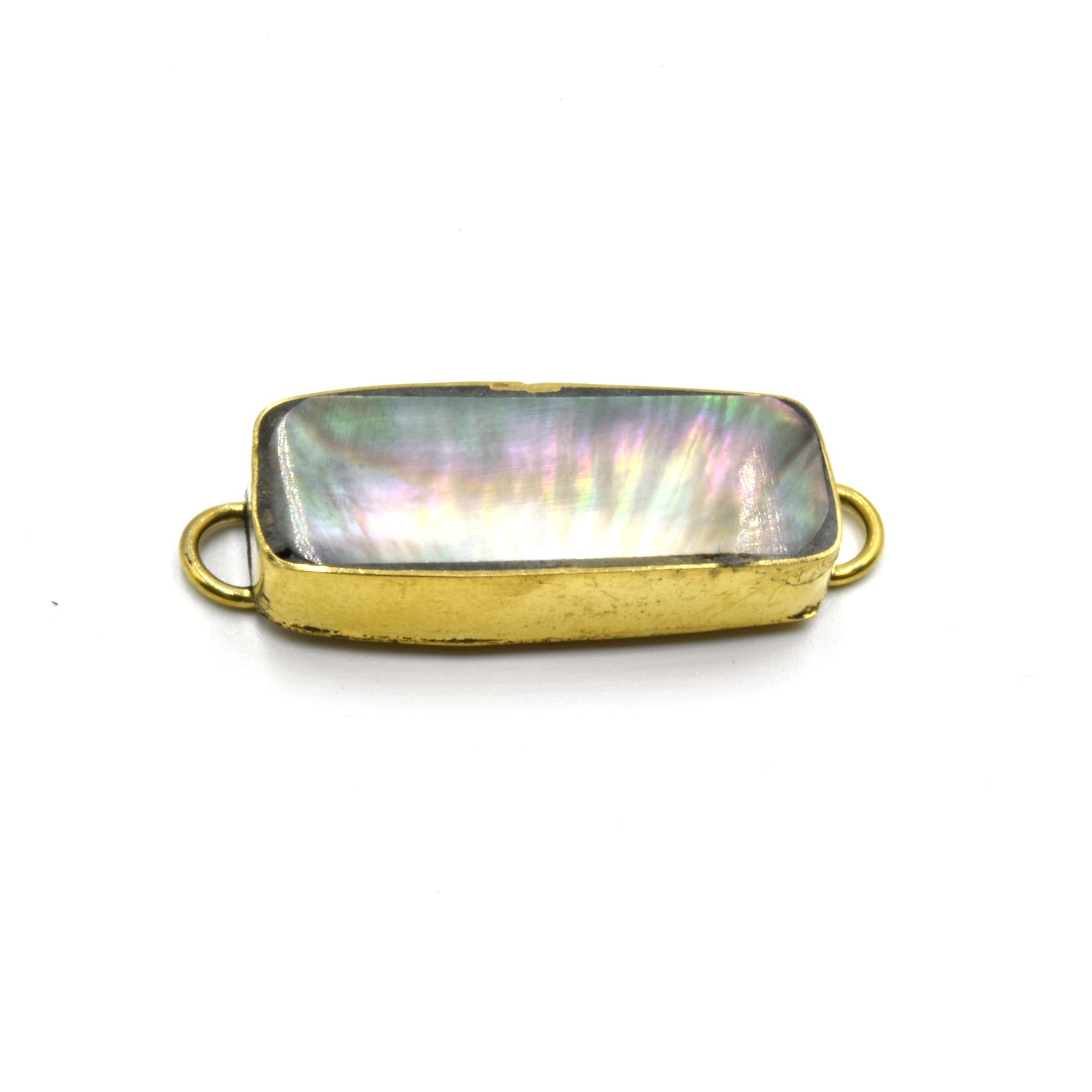 Iridescent Abalone Shell Long Rectangle Shaped Gold Plated Bezel Connector- White, Gray and Rainbow available