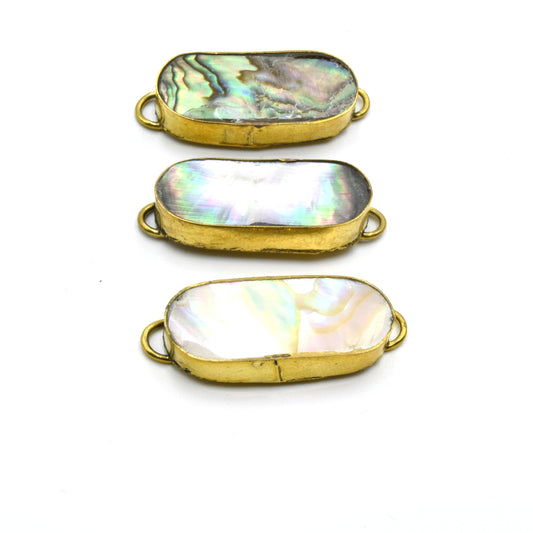 Iridescent Oval Shaped Gold Plated Bezel Connector | Abalone Shell Skinny Bezel- White, Gray & Rainbow available