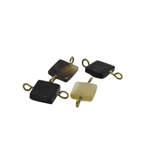 Semi-Transparent Black/Brown/Tan Square Natural Horn Connector Component with 2 rings - Sold Individually