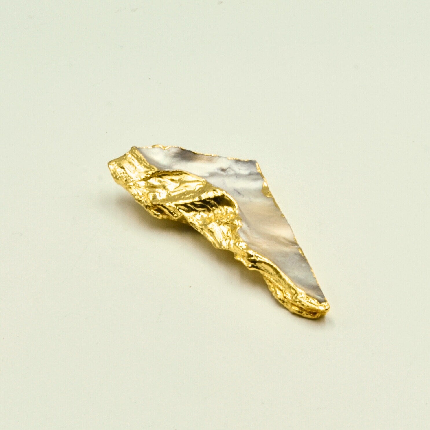 60mm x 35mm OOAK Gold Electroplated Mother of Pearl Freeform Shaped Focal Pendant