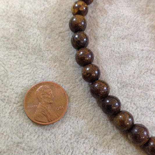 Large Hole (2.5mm) Bronzite Round Bead Strand, 8mm, approx. 27 beads per strand