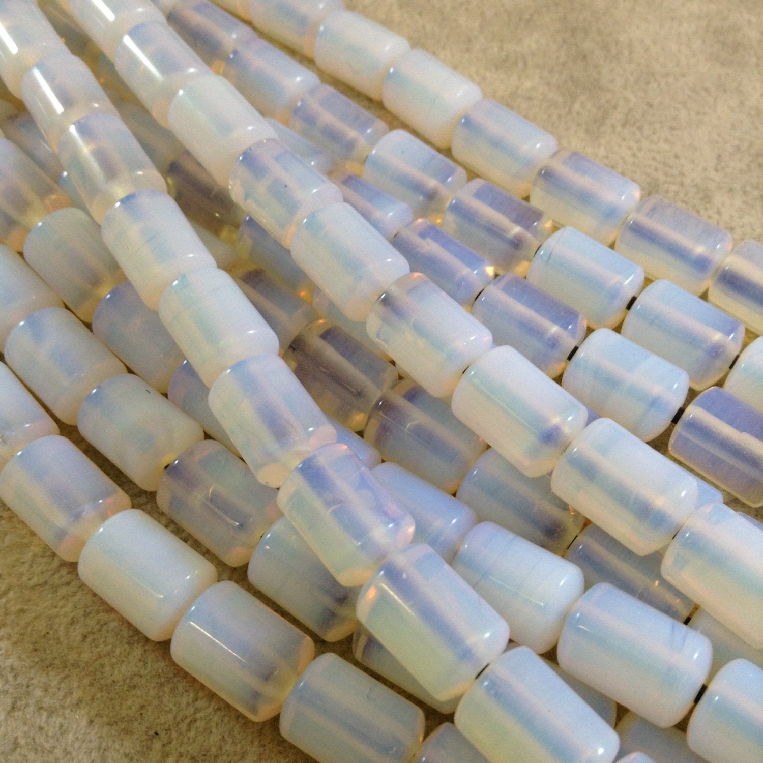 Large Hole (2.5mm) Opalite Barrel Cylinder Bead Strand, 10mm x 14mm, approx. 14 beads per strand