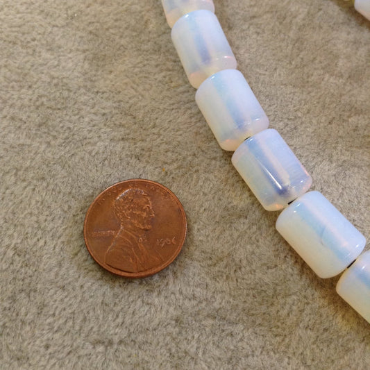 Large Hole (2.5mm) Opalite Barrel Cylinder Bead Strand, 10mm x 14mm, approx. 14 beads per strand