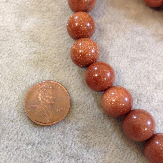 Large Hole (2.5mm) Goldstone Round Bead Strand, 12mm, approx. 17 beads per strand