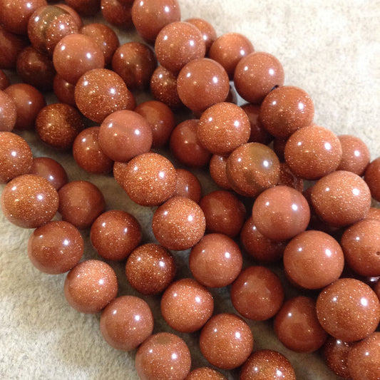 Large Hole (2.5mm) Goldstone Round Bead Strand, 12mm, approx. 17 beads per strand