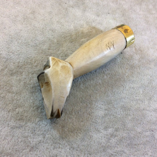 SALE - Natural Medium Sized Wolf Head Carved Wooden Tusk Pendants - Measuring 34mm x 87mm - Sold Individually