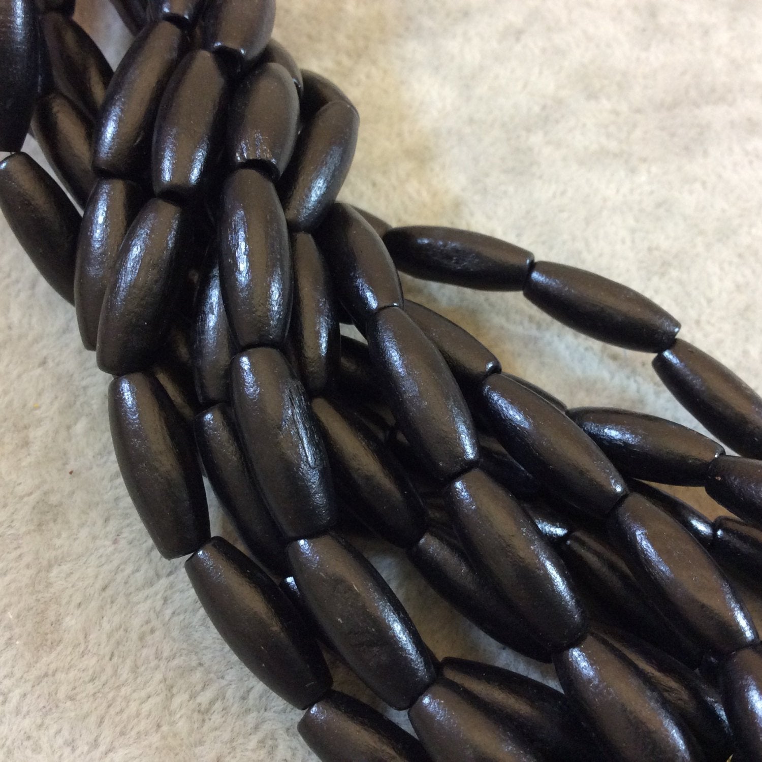 Black Natural Wood Tube/Barrel Beads - 14.5" Strand (Approx. 24 Beads) - Measuring 7mm x 16mm - 2mm Hole Size - Sold by the Strand