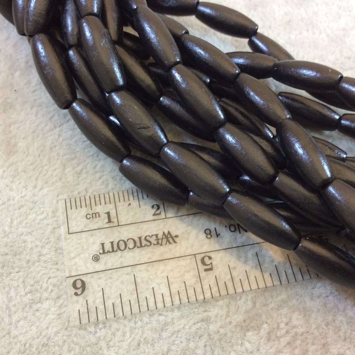 Black Natural Wood Tube/Barrel Beads - 14.5" Strand (Approx. 24 Beads) - Measuring 7mm x 16mm - 2mm Hole Size - Sold by the Strand