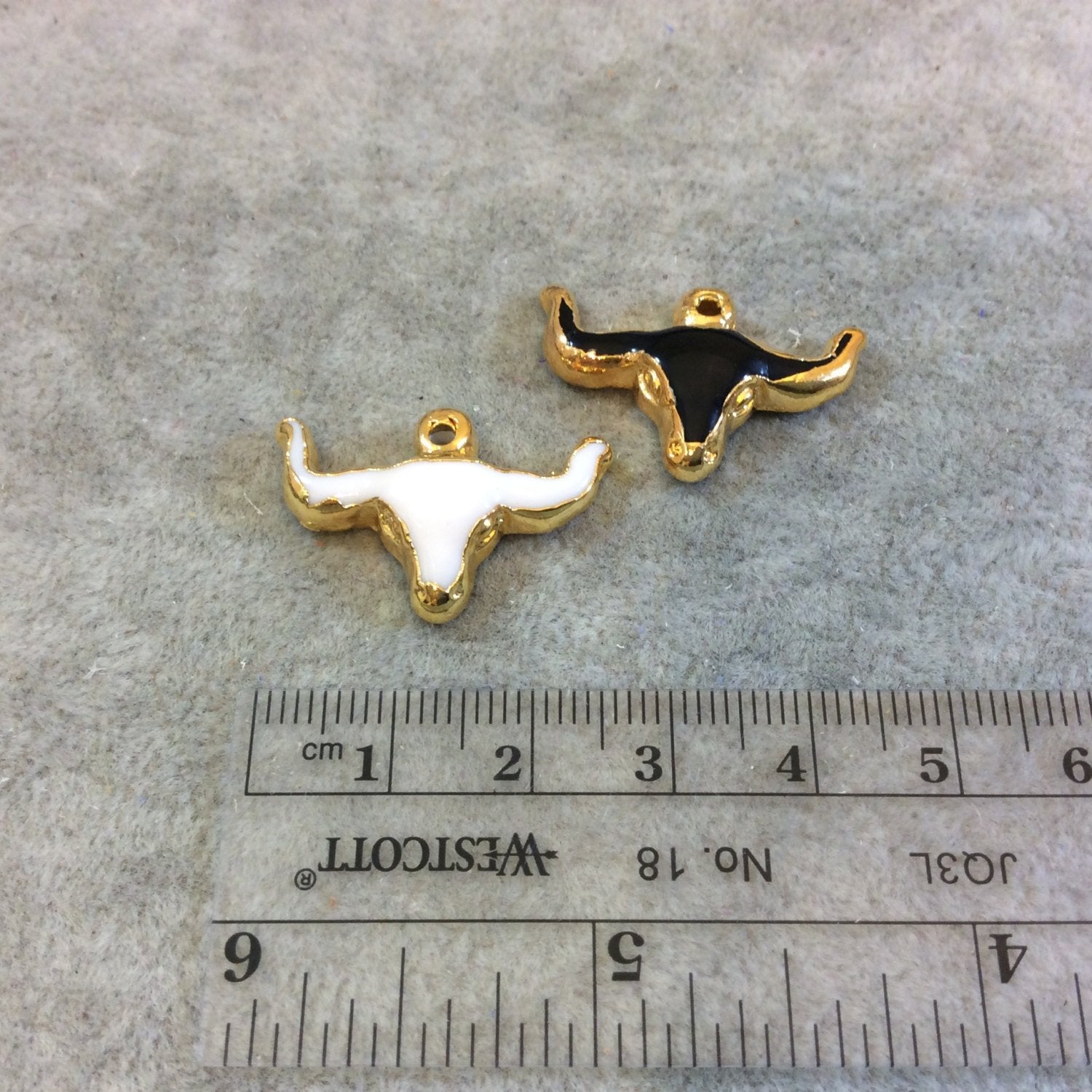 Small Gold Electroplated Acrylic Bull/Steer Skull Shaped Focal Pendants - Measuring 27mm x 18mm Approximately - Two Colors (White or Black)