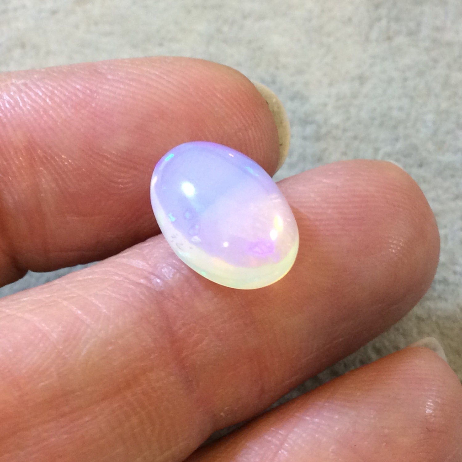 OOAK High Quality Smooth Oval Blue/Green/Orange Pinfire Ethiopian Opal Semi-Precious Gemstone Cab "1014OC" - Measuring 10mm x 13.7mm x 5.6mm