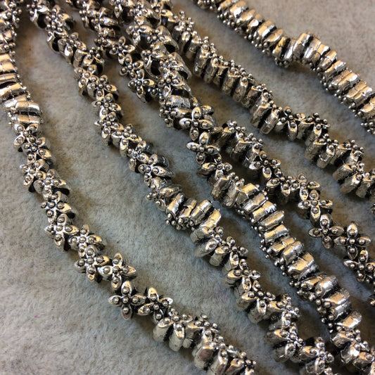 Silver Finish Floral "X" Shaped Pewter Beads (8392)- 7-8" Strand (Approximately 46 Beads) - Measuring 5mm x 5mm, Approx. - 4mm Hole Size