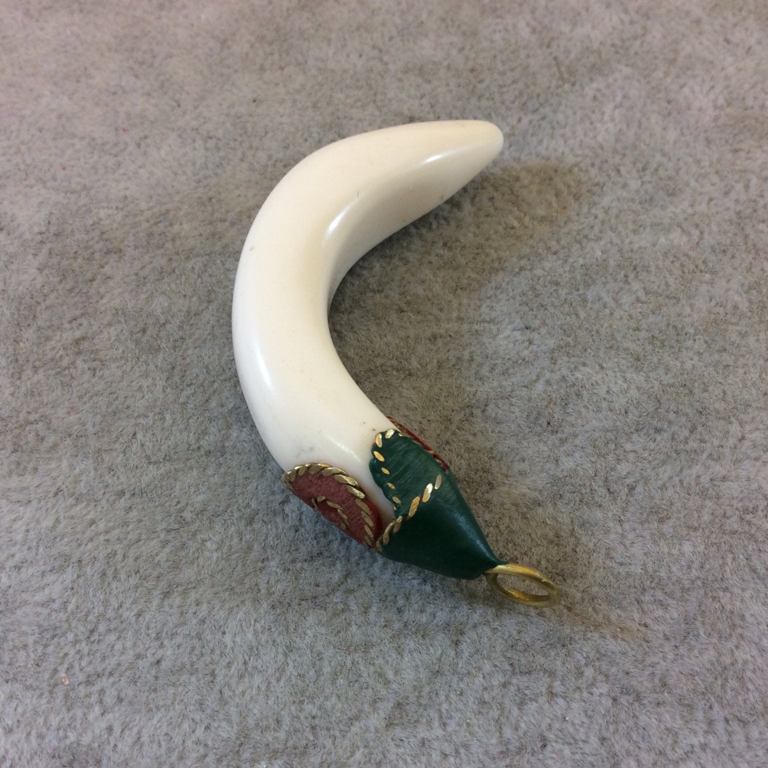 SALE - Small Curved Resin Tusk/Claw Shaped Pendant with Decorative Clay/Metal Cap - Measuring 14mm x 55mm, Approx. - Sold Individually