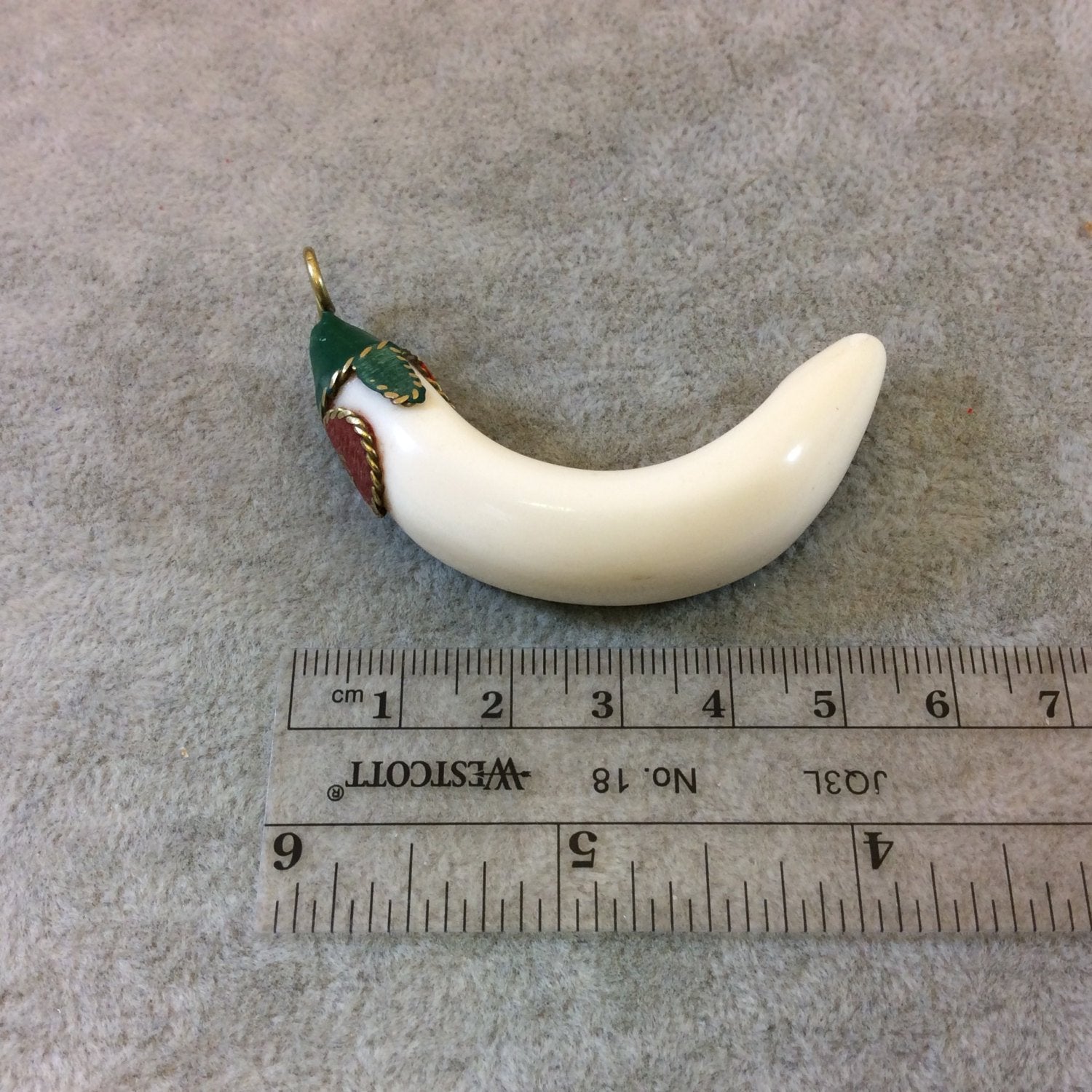 SALE - Small Curved Resin Tusk/Claw Shaped Pendant with Decorative Clay/Metal Cap - Measuring 14mm x 55mm, Approx. - Sold Individually