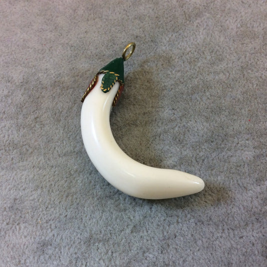 SALE - Small Curved Resin Tusk/Claw Shaped Pendant with Decorative Clay/Metal Cap - Measuring 14mm x 55mm, Approx. - Sold Individually