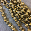 Gold Finish Star Patterned Heart Shaped Plated Pewter Beads (00999)- 7-8" Strand (Approx. 30 Beads) - Measuring 8mm x 6mm - 1mm Hole Size
