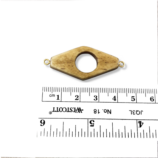 Long Horizontal Open Diamond/Eye Shaped Natural/Brown Bone Connector Component - Measuring 17mm x 38mm Approx. - Sold Individually(BL 11 )